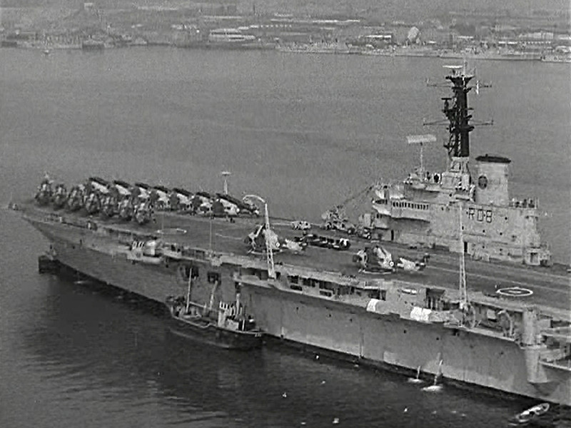 A VIC, likely to be the VIC 56, alongside HMS Bulwark in Rosyth in 1968. Photo British Pathe
